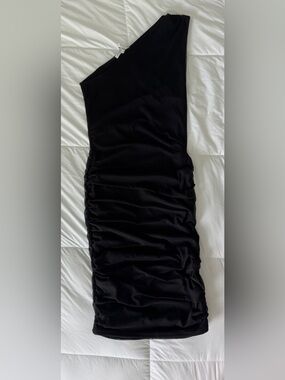 Black Mesh ANTISTAR Ruched Bodycon One Shoulder Dress